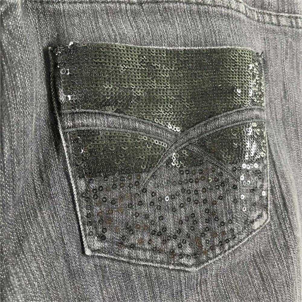 Boom Boom Jeans Juniors 15 Black Denim Sequins Boot Cut - Picture 9 of 12